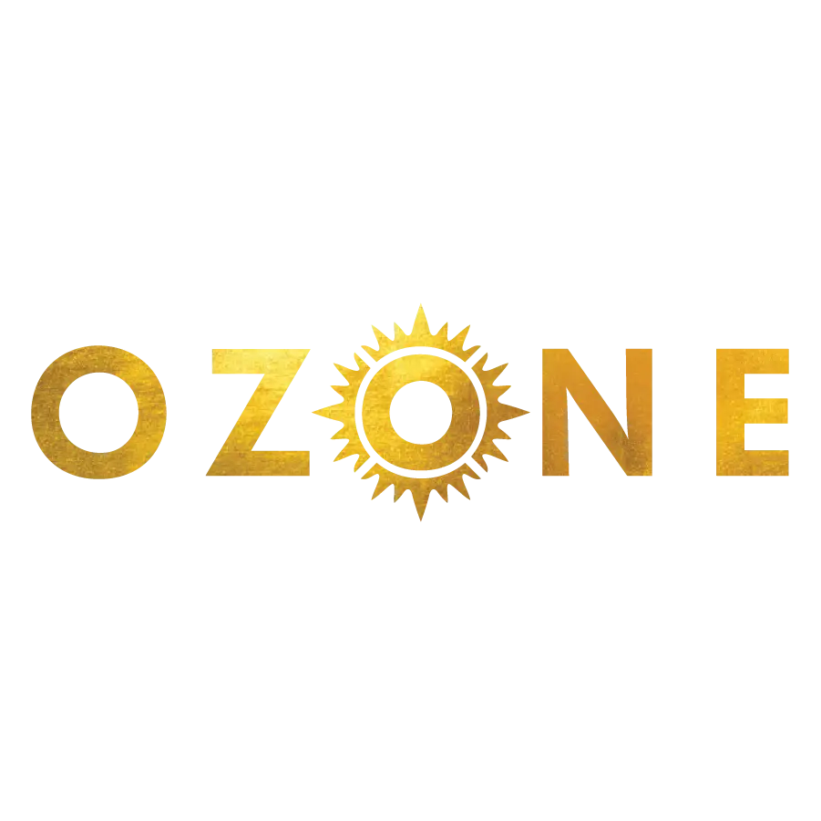 Golden Ozone Logo with Gear Symbol in Center – High-Resolution Vector Graphic for Design
