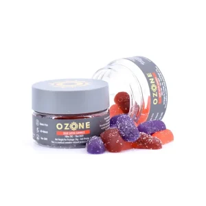 Sour Sativa Gummies by Ozone: Delicious THC-infused, gluten-free, all-natural, non-GMO candy in vibrant colors.