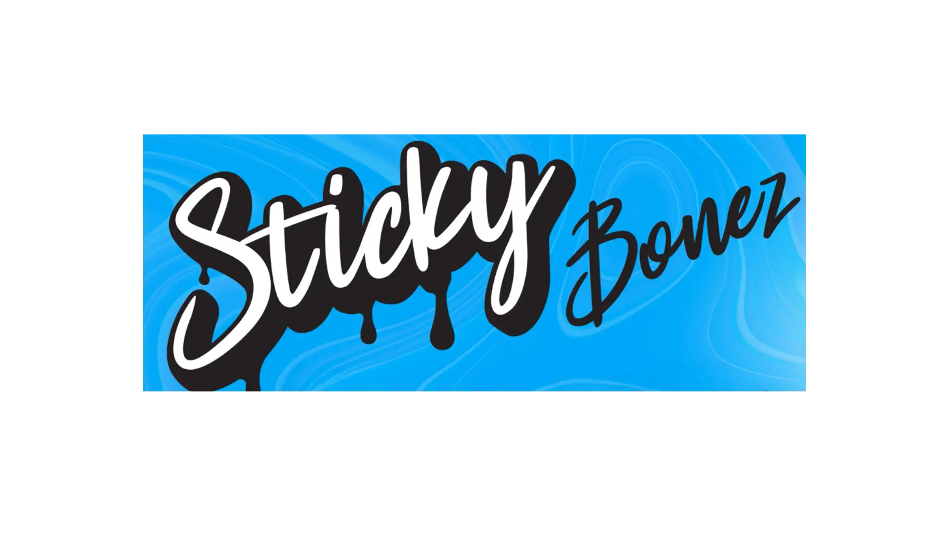 Sticky Bonez logo on a blue background with artistic font design, perfect for branding and graphic design inspiration.
