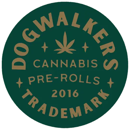 Dogwalkers Cannabis Pre-Rolls 2016 Trademark Logo with Leaf Graphic - Premium Pre-Roll Branding