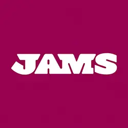 Bold JAMS logo on vibrant magenta background, representing fun and creativity in modern typography design.