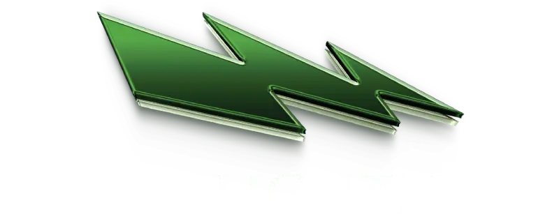 Green Lightning logo - sleek design with green and silver lightning bolt. High-quality branding image.