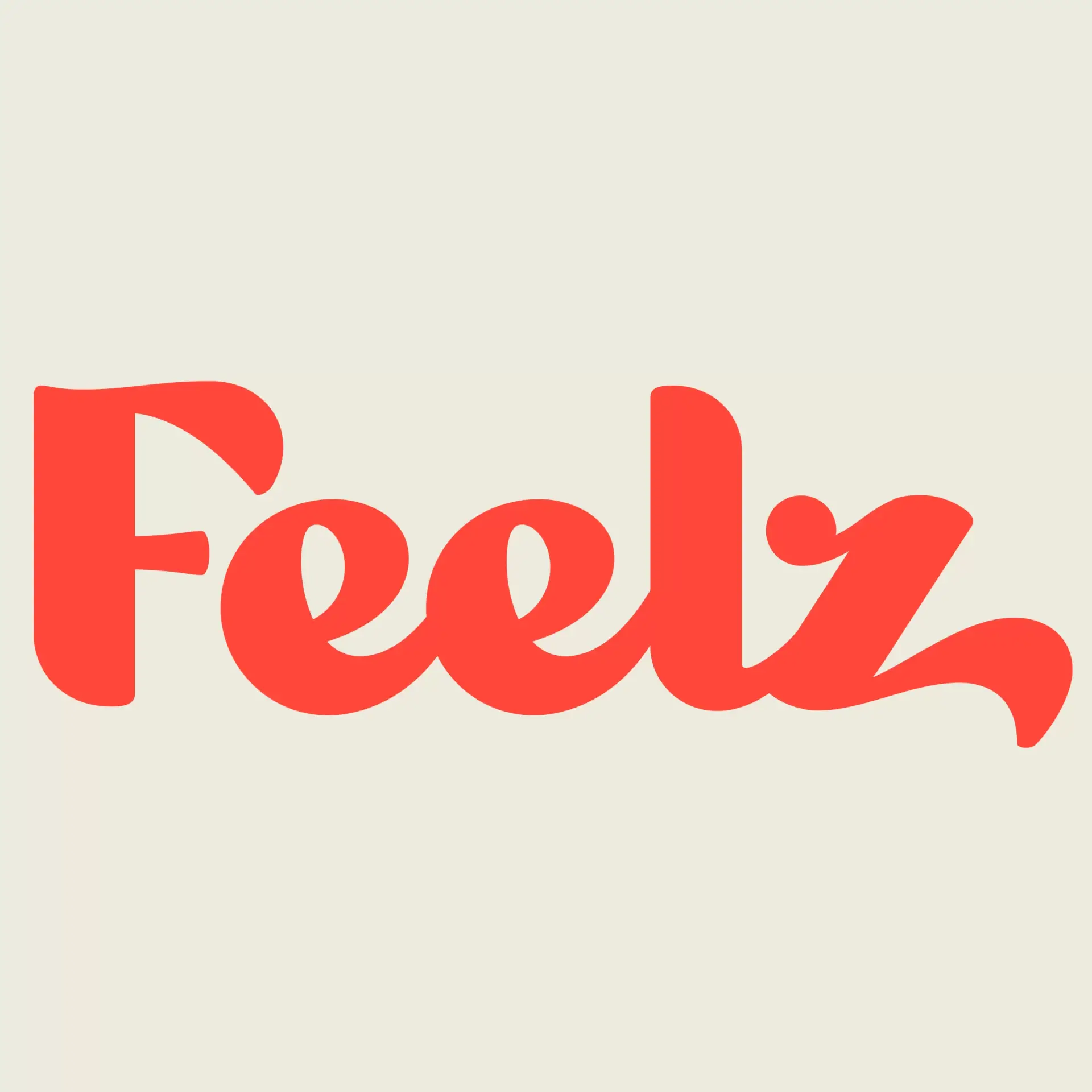 Red Feelz logo on light background, modern typography design, brand identity, marketing visual appeal.